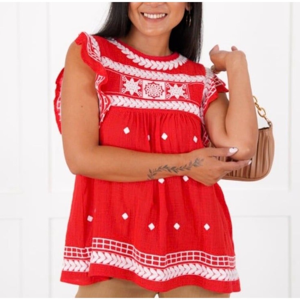 EN CRÈME BLOUSE en creme top embroidered blouse red blouse embroidery NEW ruffle